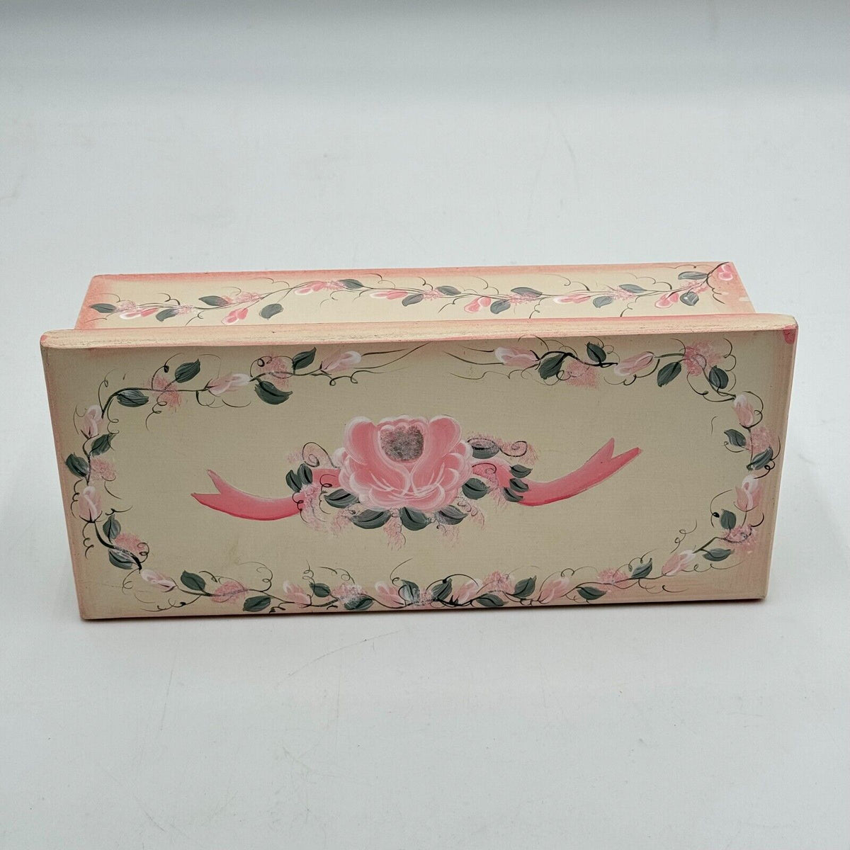 Floral Wood Box with Lid Jewelry Box Storage Case