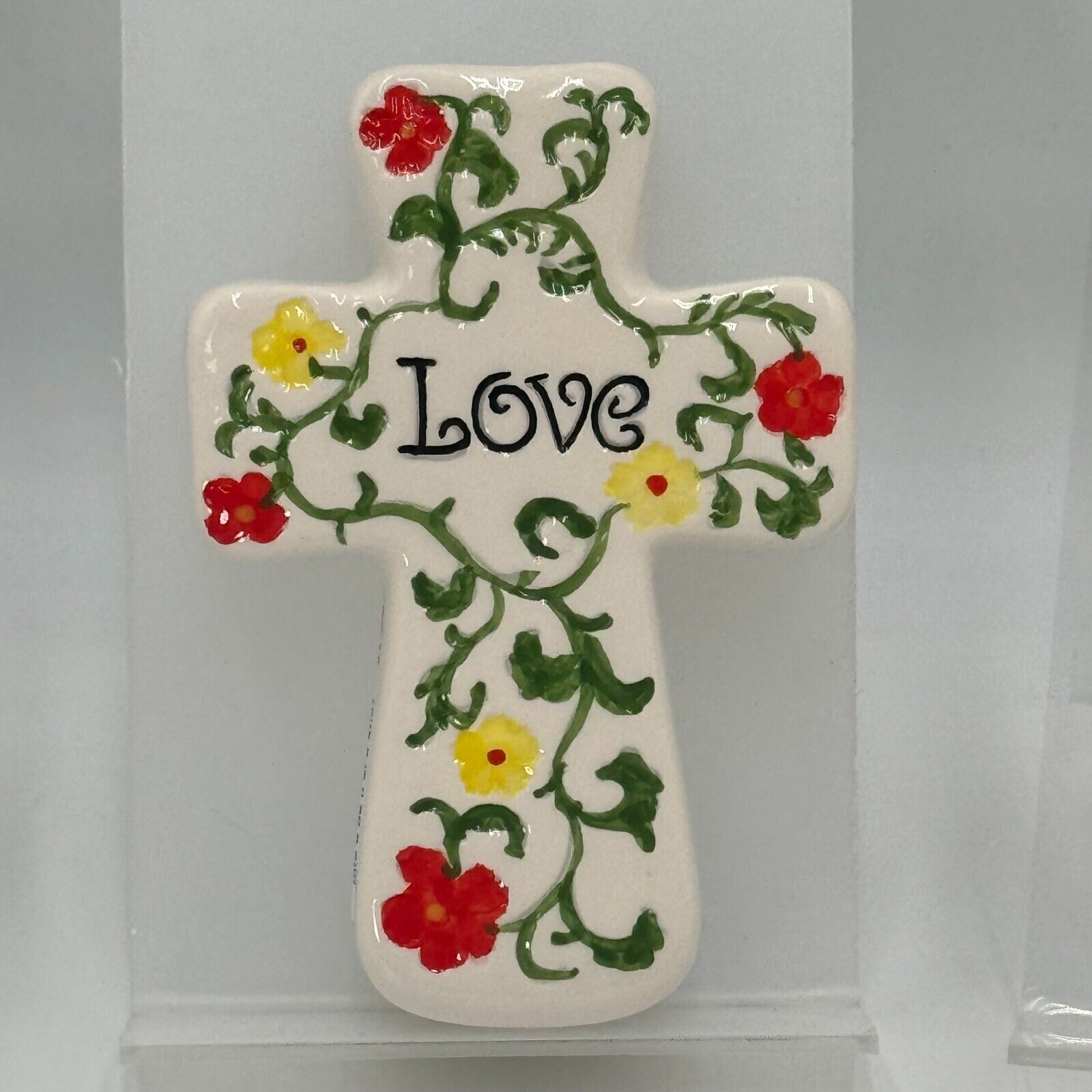 Set of 3 Ceramic Cross Wall Art Colorful Floral Blessings Love Pray Hanging 5in