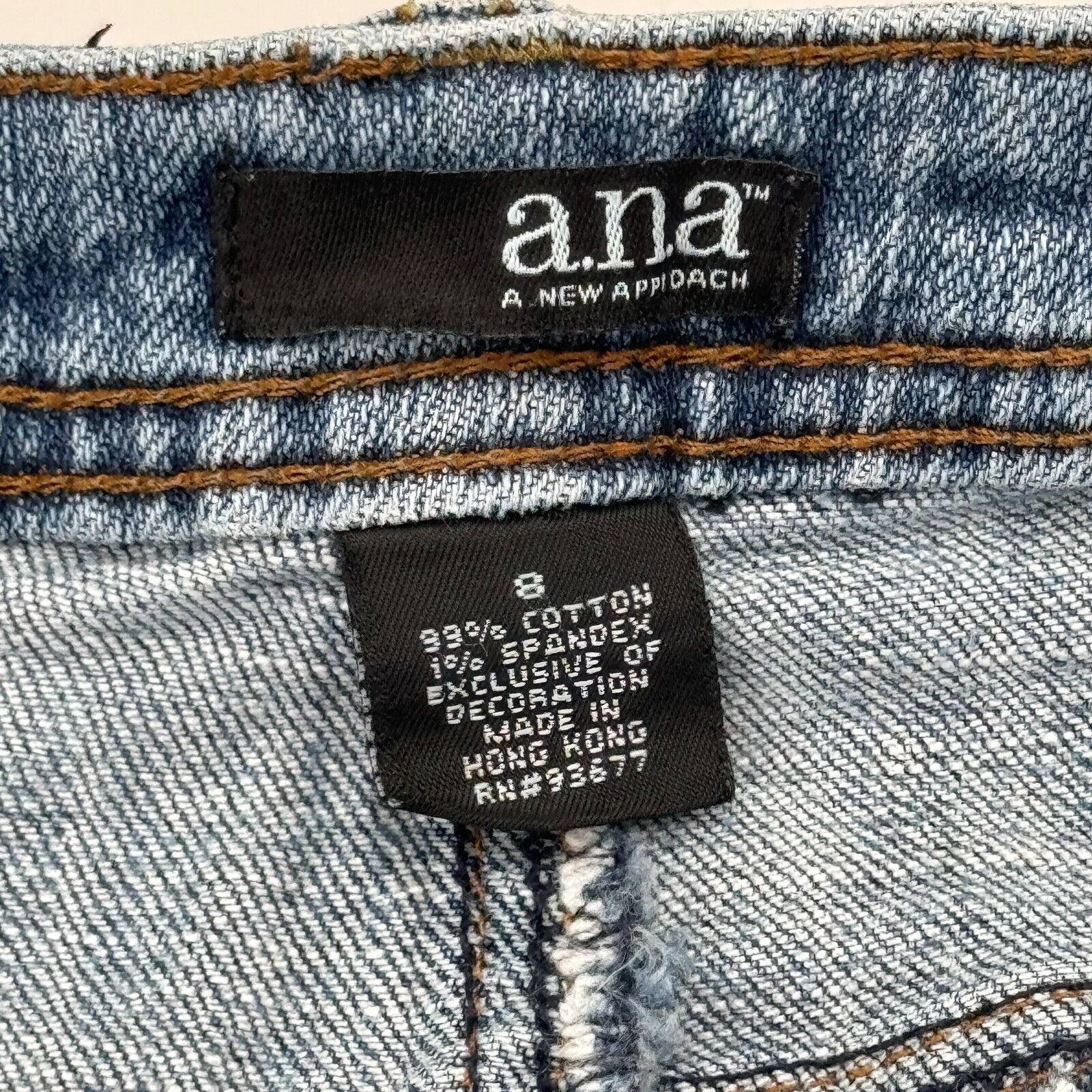 Ana A New Approach Womens Denim Blue Jeans Stretch High Rise Straight Leg Size 8