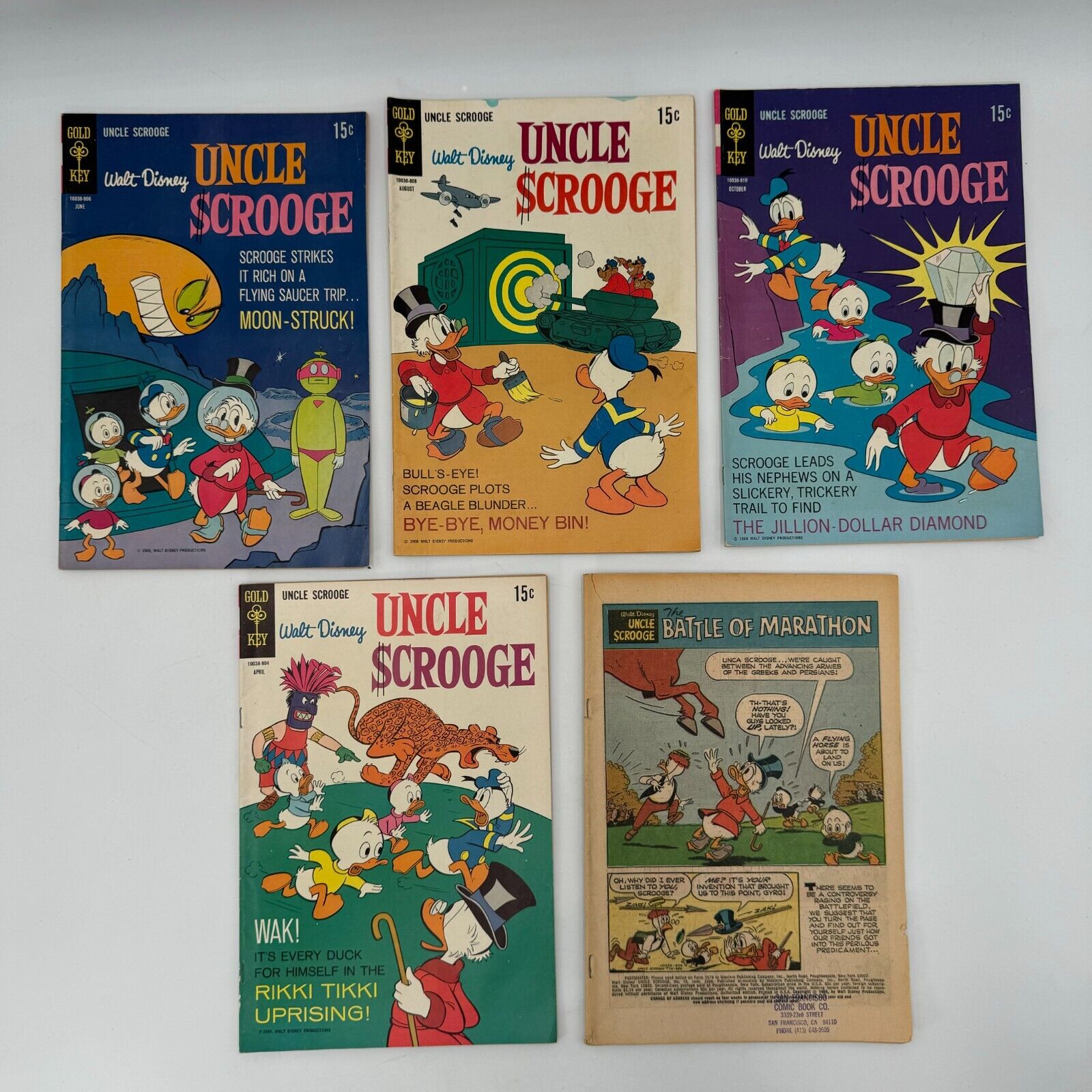 Lot of 5 Original Uncle Scrooge Walt Disney Gold Key Comics Donald Duck Hewey