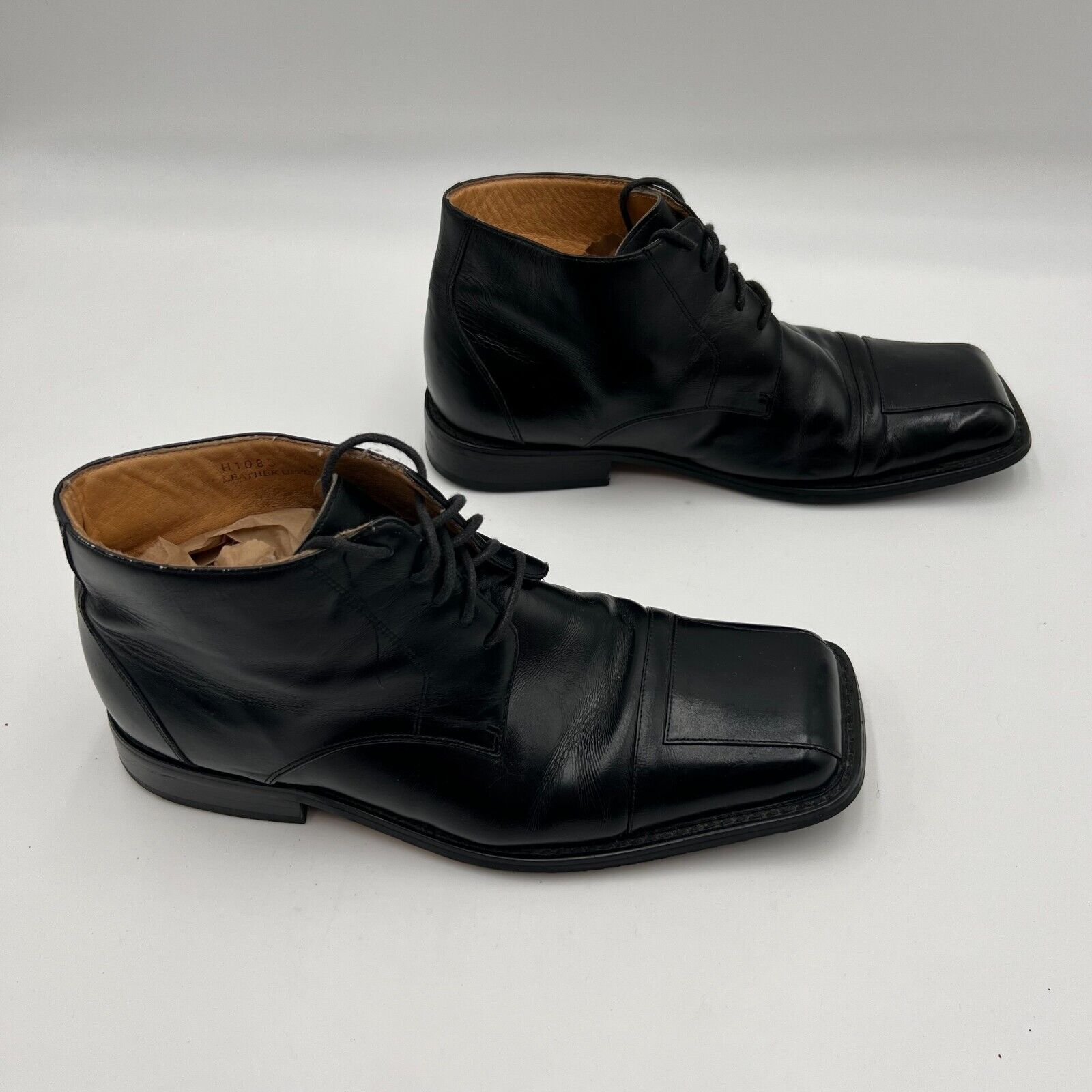 La Milano  Black Leather Oxford Style Square Toe Dress Shoes Mens Size 9.5