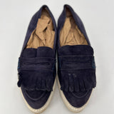 Anthropologie KMB Blue Suede Shoes Loafer Slip On Navy Tassel Womens Size 7.5