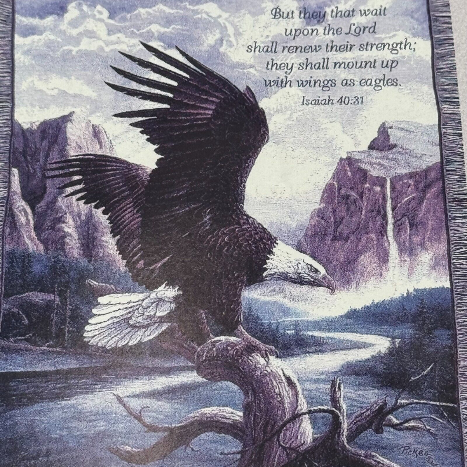 Linda Picken 100% Cotton Freedom 50x60in Tapestry Woven Throw Eagle Blanket