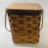 Vintage Putney Basketville Large Rectangular Hinged Lid Wood Basket With Handles