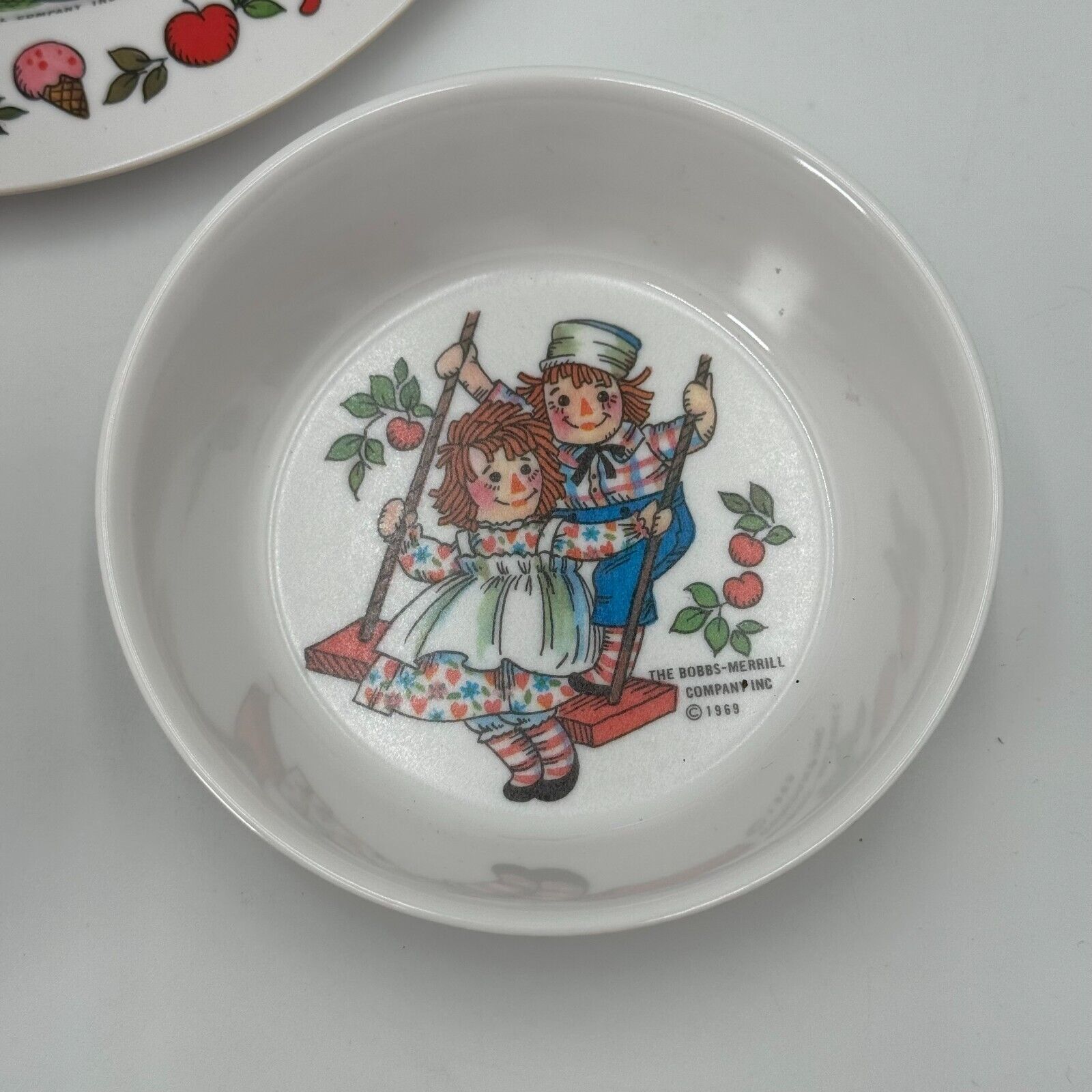 1969 Vintage Raggedy Ann & Andy Dolls Dinner Plate and Bowl Set Bobbs-Merrill