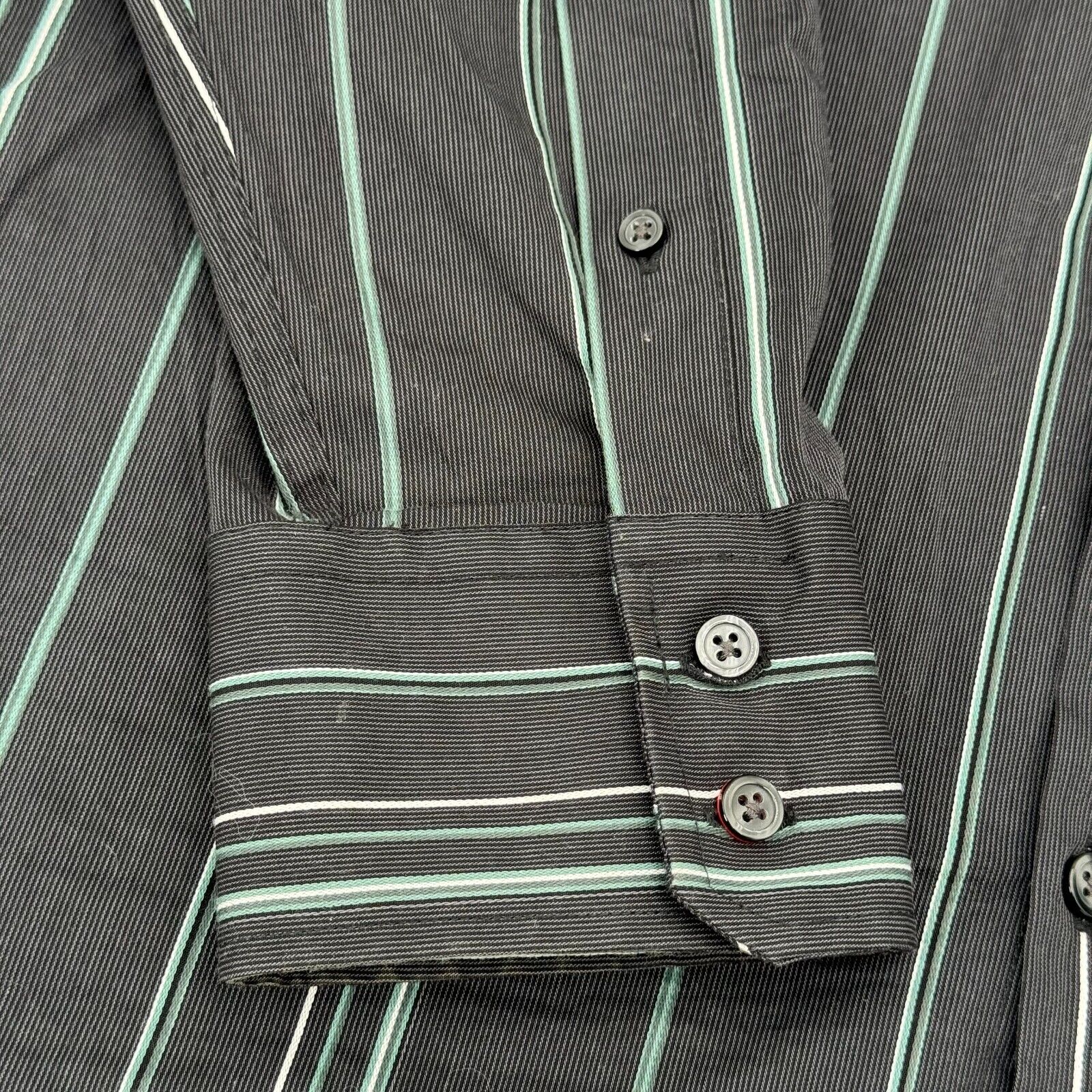 Alfani Gray Green Stripes Long Sleeve Button Up Shirt Mens XL