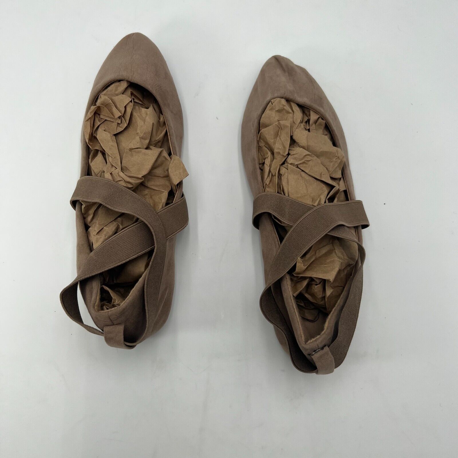 Charles Albert Ballet Style Sandle Flats Elastic Straps Brown Suede Womens Size
