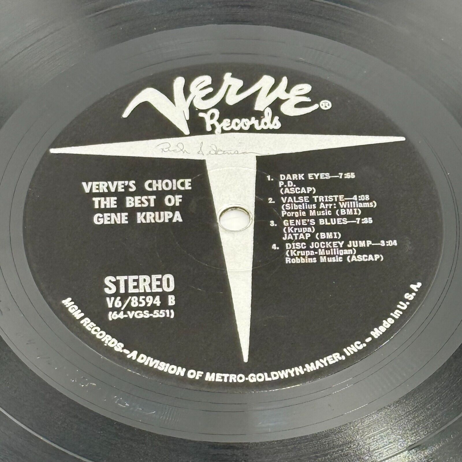 Verve's Choice!: The Best Of Gene Krupa 1963 Vinyl LP Verve Records V6-8594 JAZZ