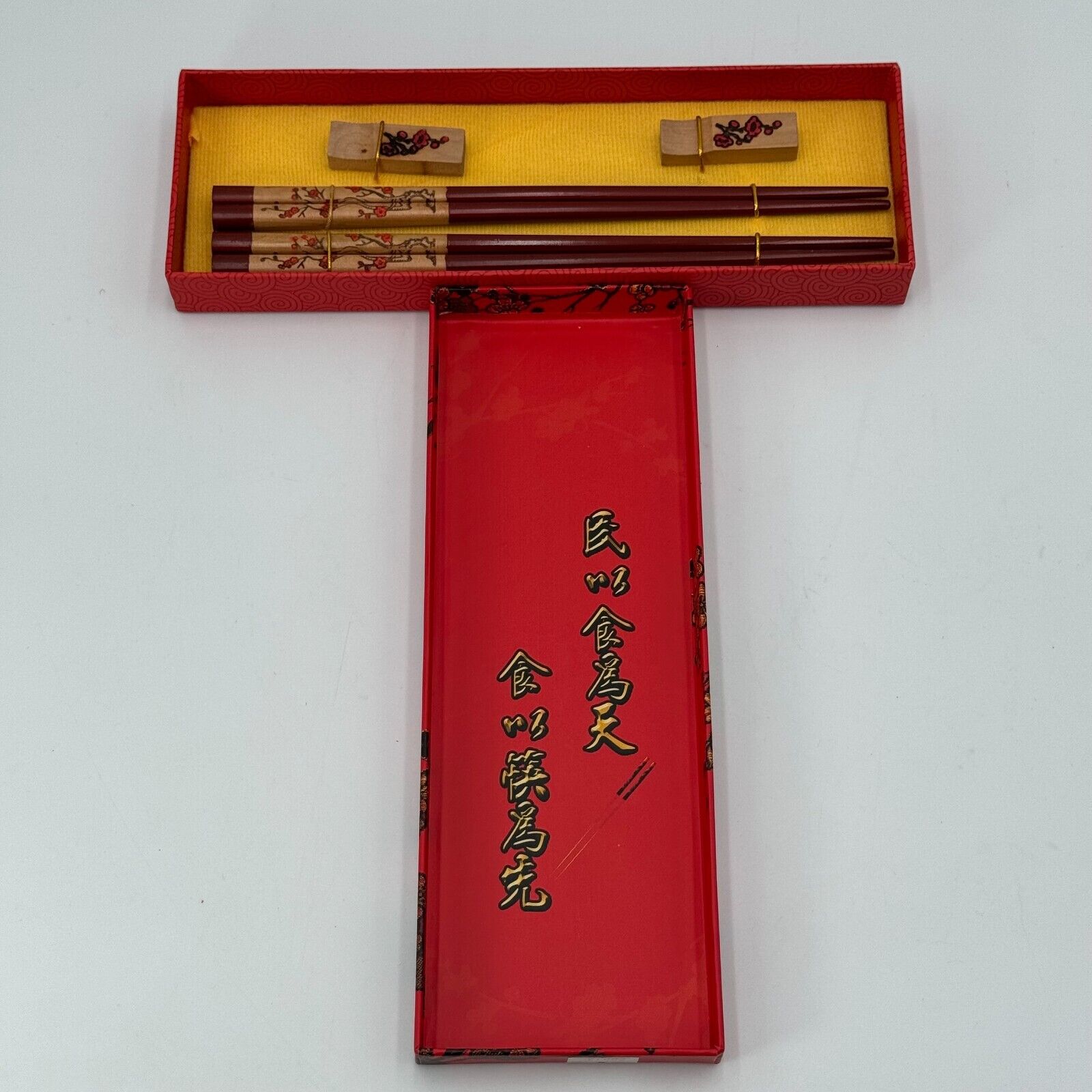 Authentic Chinese Chopsticks & Rests From China Red Floral Decorative Design NIB