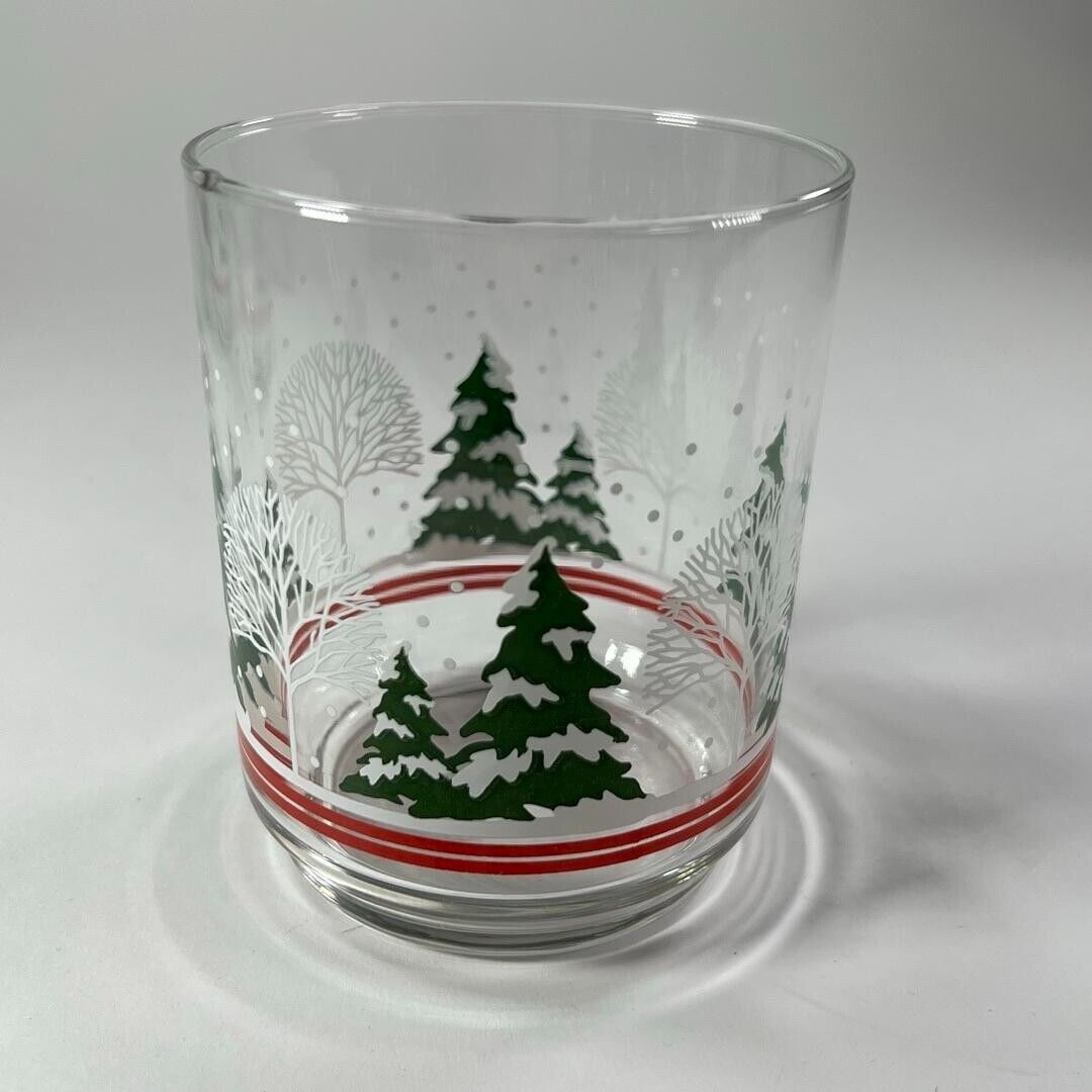 Libbey "Snowy Pines" Rocks Whiskey Glasses Christmas Tree Green Highball Set 3pc