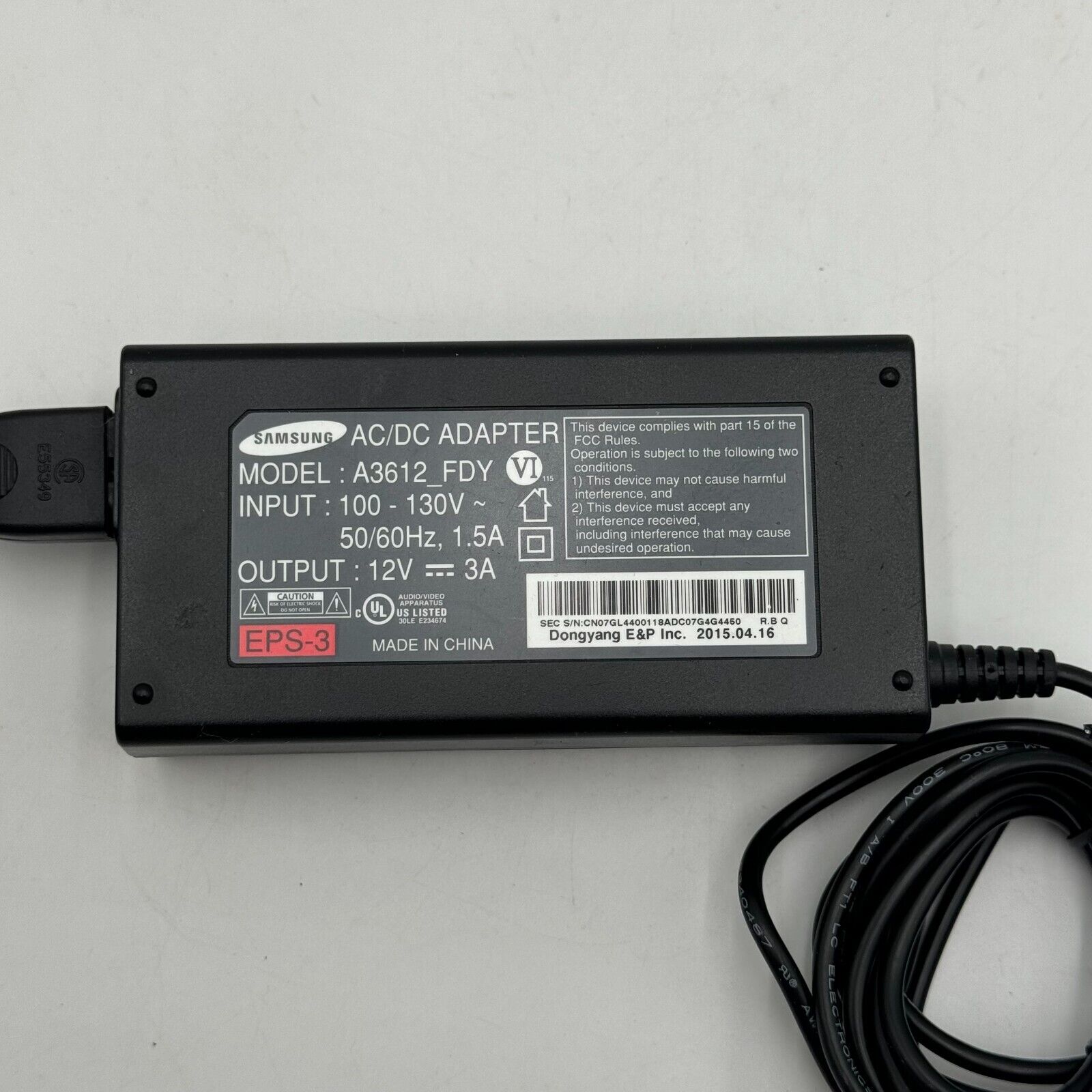 OEM Samsung A3612_FDY Power Supply 12V 3A AC DC Adapter Charger EPS-3