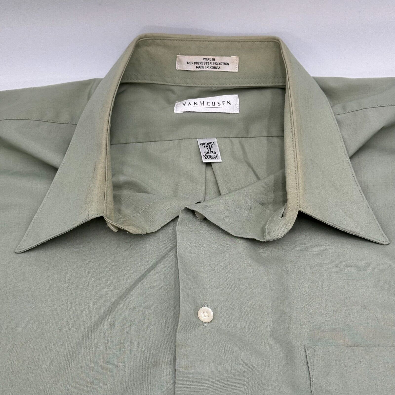 Van Heusen Mens Long Sleeve Classic Button Up Shirt Green Wrinkle Resistant XL