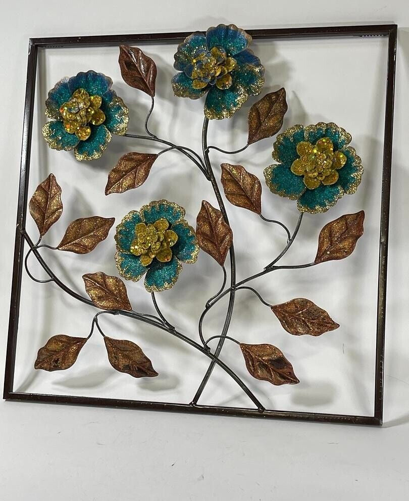 Stunning And Beautiful Metal Framed Fall Leaves & Flowers Wall Decor