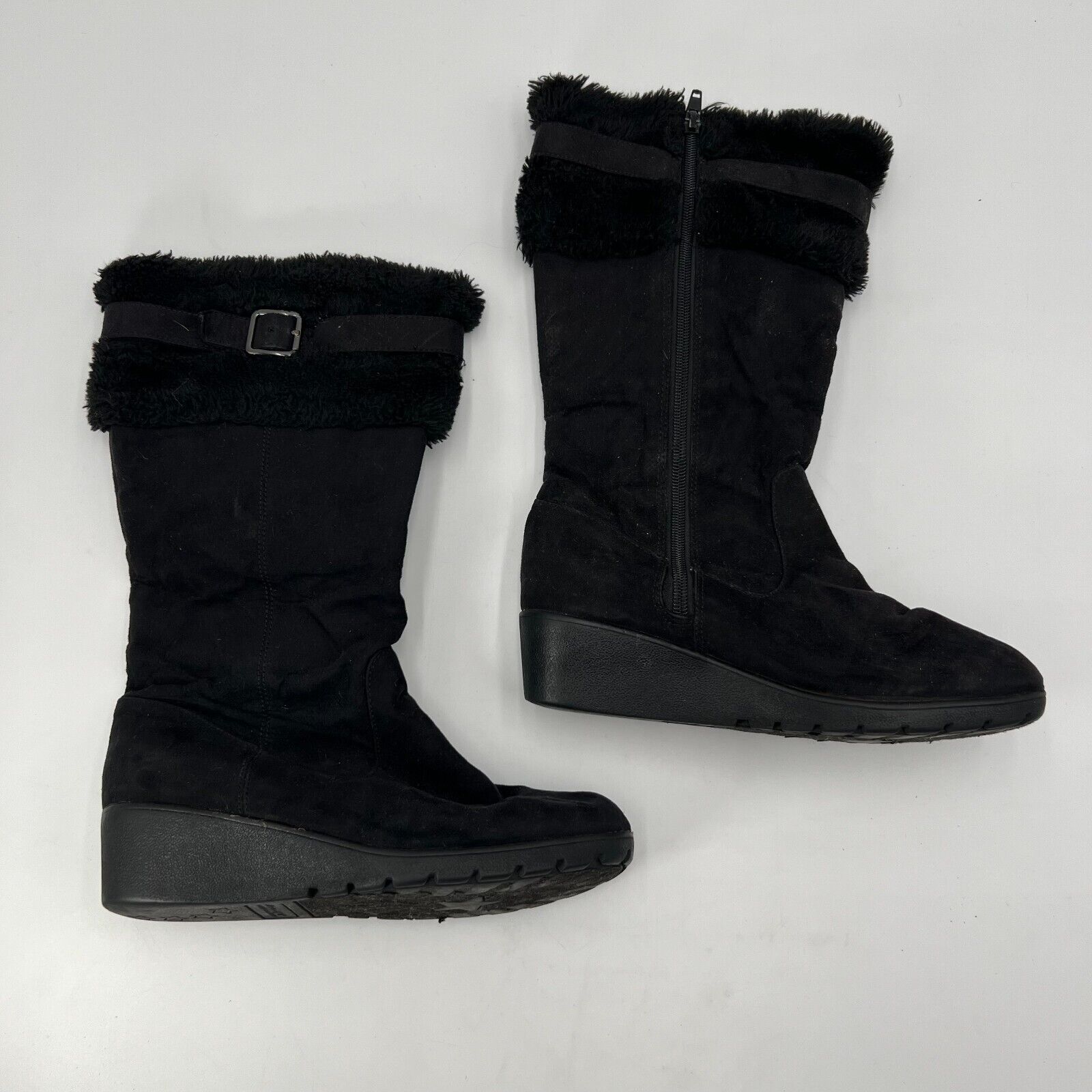 American Eagle AE Faux Fur Mid Calf Boot Side Zip Buckle Womens Size 4.5 US