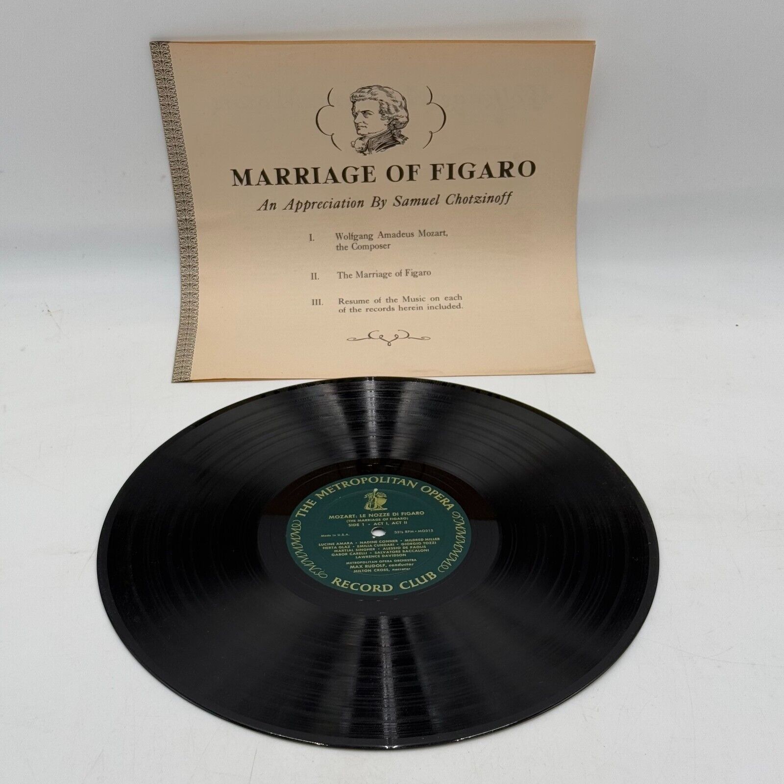 Wolfgang Amadeus Mozart Le Nozze di Figaro metropolitan opera LP Vinyl MO-315