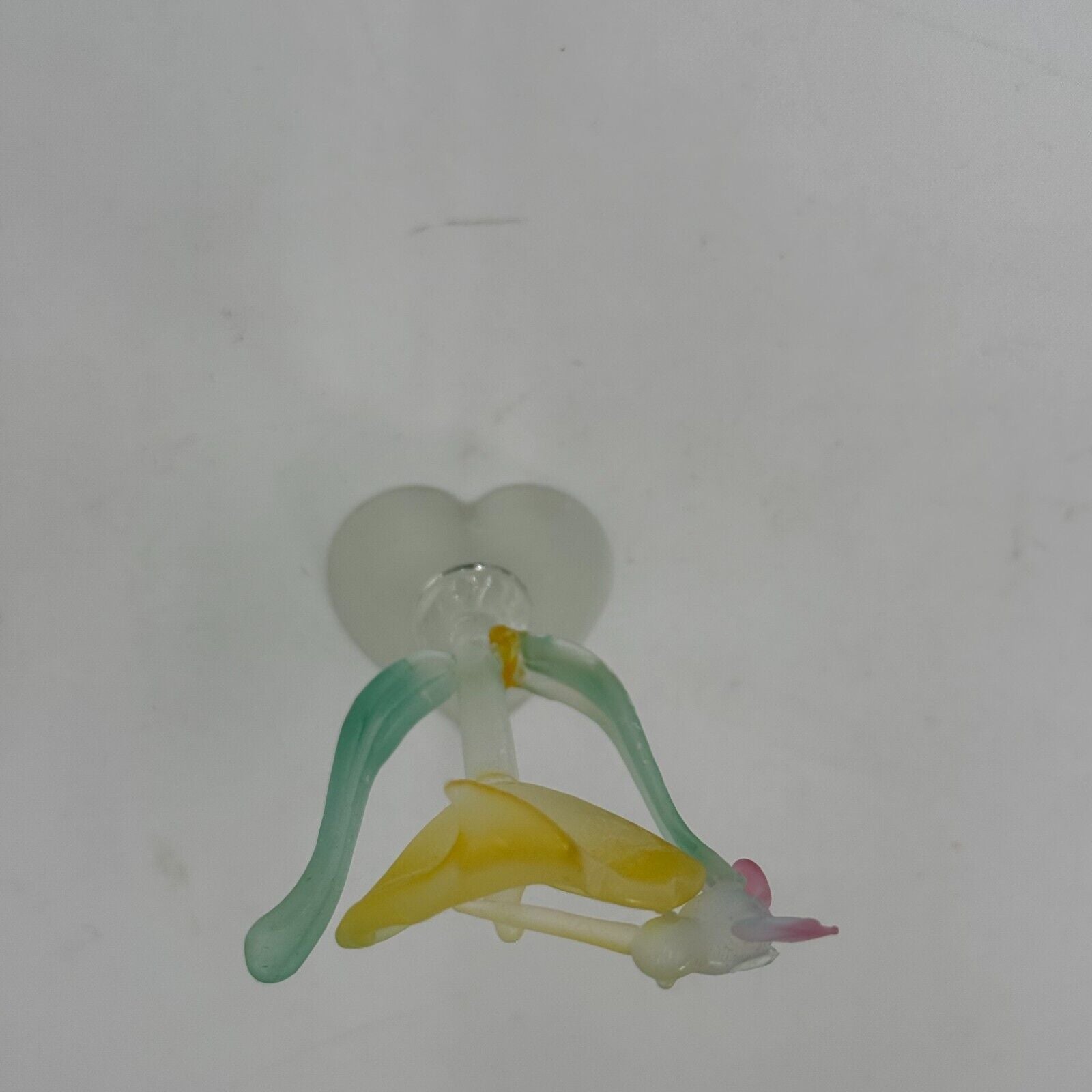 Handcrafted 4in Frosted Glass Sculpture Yellow Flower & Humming Bird Home Decor