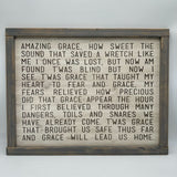 Decorative Rectangular Wood Framed Wall Plaque Art With Amazing Grace Song Lyric