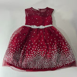 Jona Michelle Kids Red Dress Diamond Spotted White Sparkly Bow Waist 3T - NWT