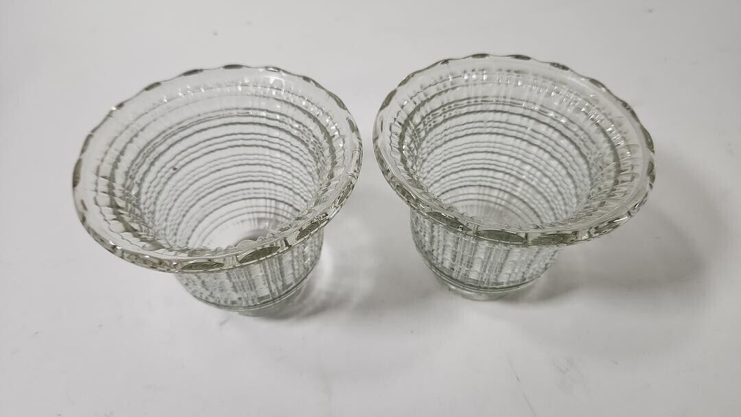 Pair of Vintage Pearl/Light Glass Ribbed Lamp Shades - 2" Base