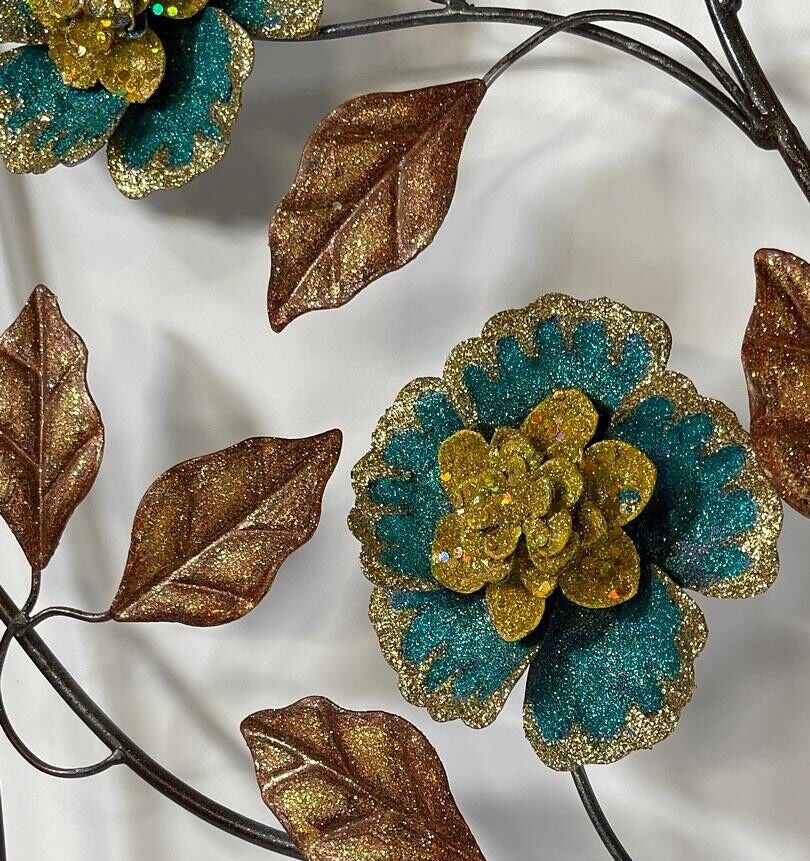 Stunning And Beautiful Metal Framed Fall Leaves & Flowers Wall Decor