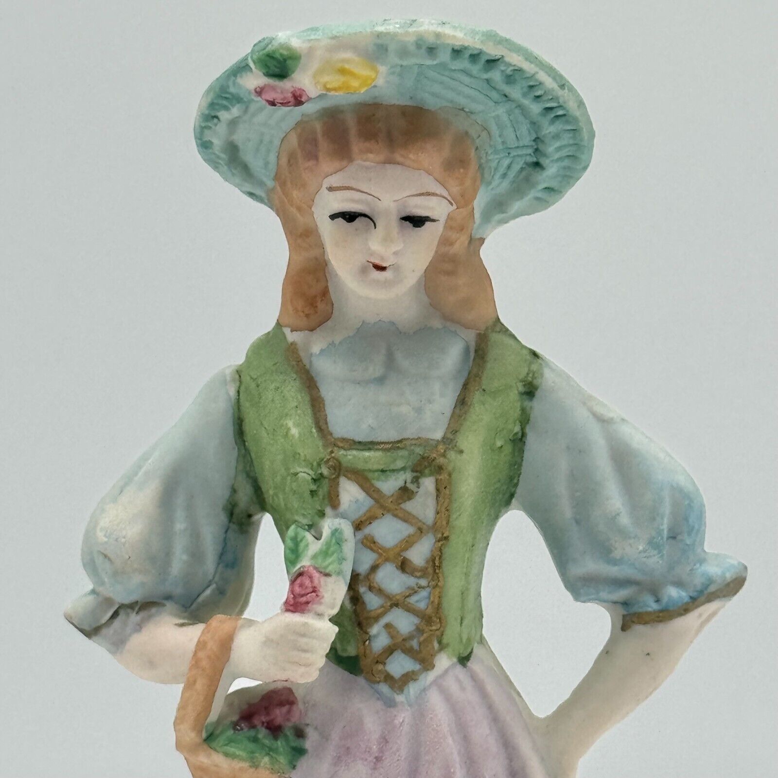 Vintage Occupied Japan Woman Lady Roses Hand Painted Porcelain Andrea Figurine