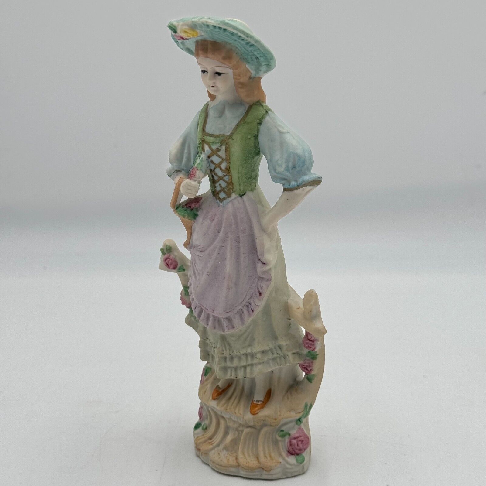 Vintage Occupied Japan Woman Lady Roses Hand Painted Porcelain Andrea Figurine