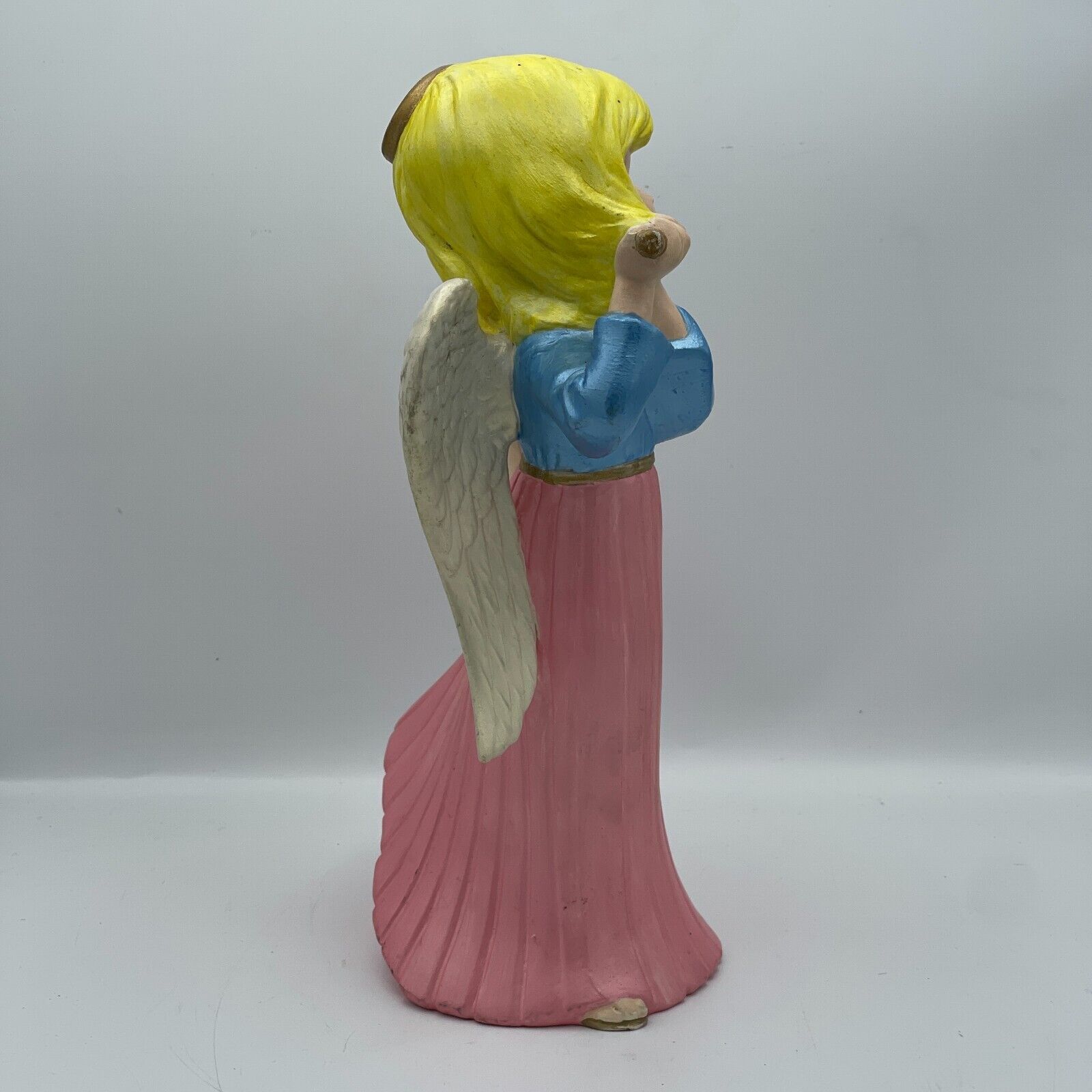 Atlantic Mold Blue 12” Pink Christmas Angel Playing Flute Blonde