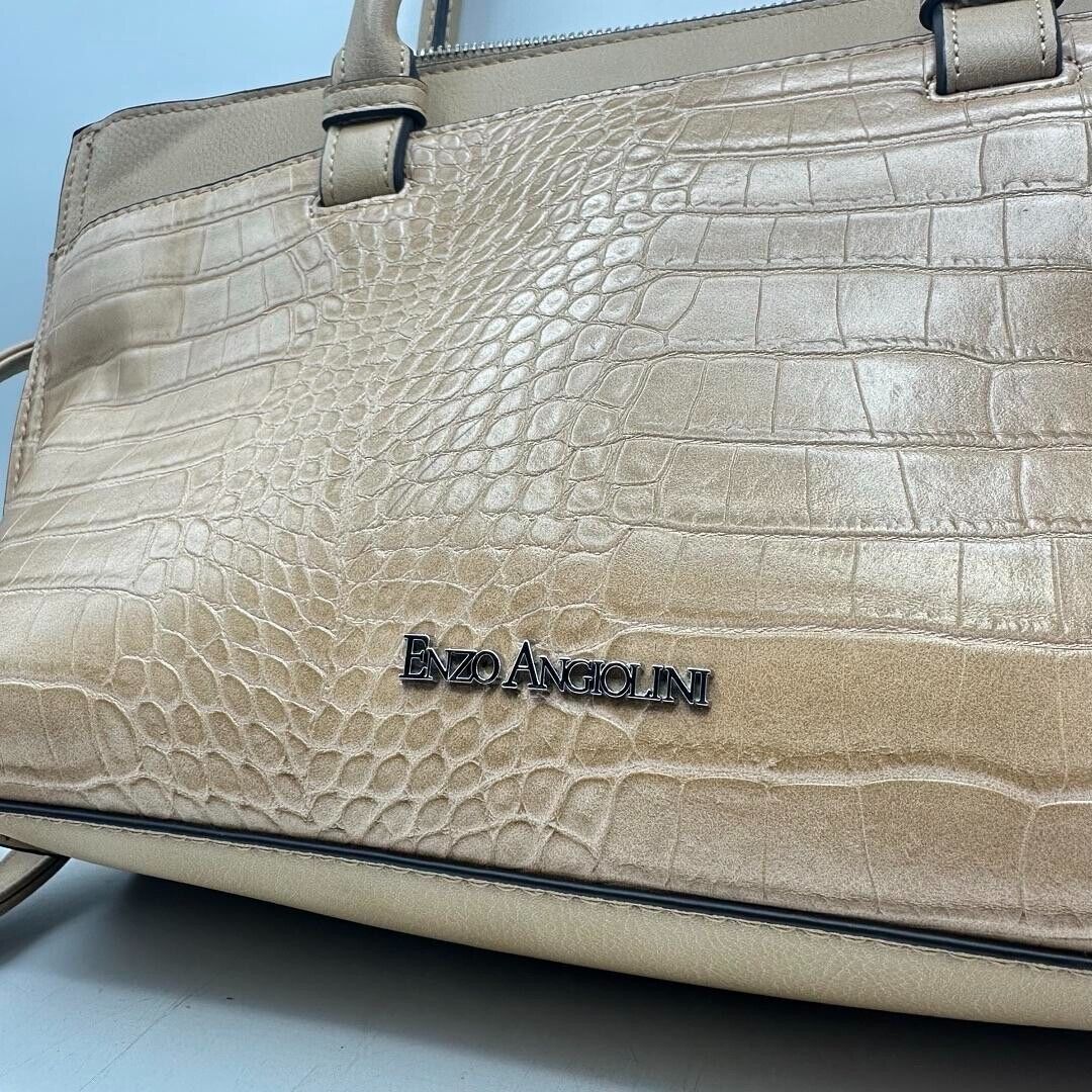 Enzo Angiolini Vintage Glazed Beige Alligator Print Pattern Leather Handbag