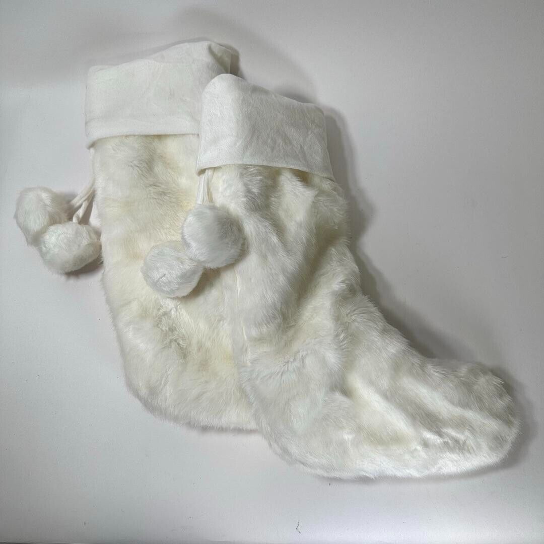 White Faux Fur Stockings 19" - Set of 2