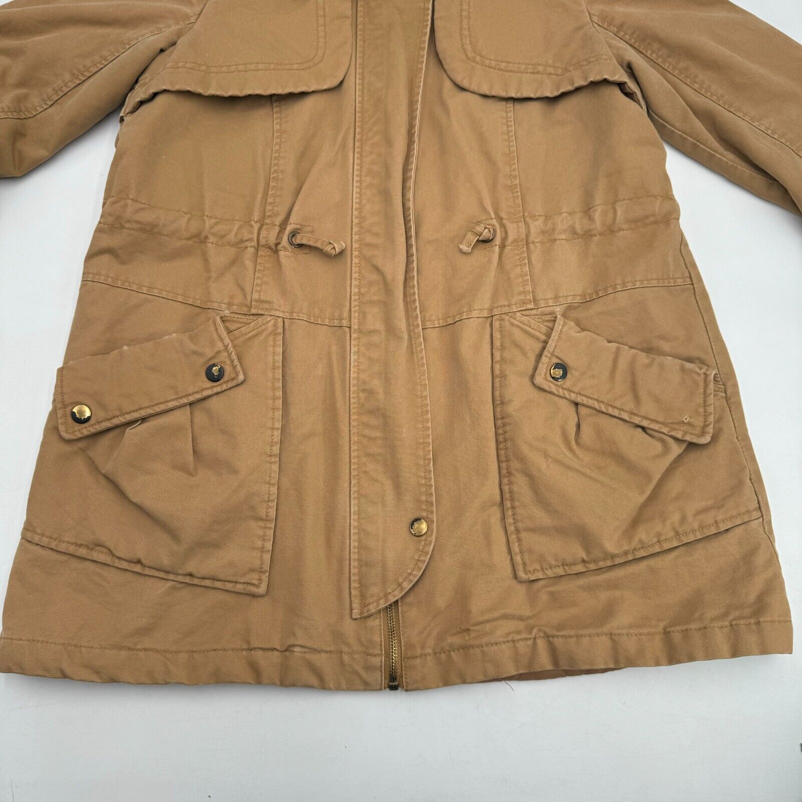 Tobi Women’s Oversized Utility Jacket Stylish Work Wear Tan Canvas Size S Petite