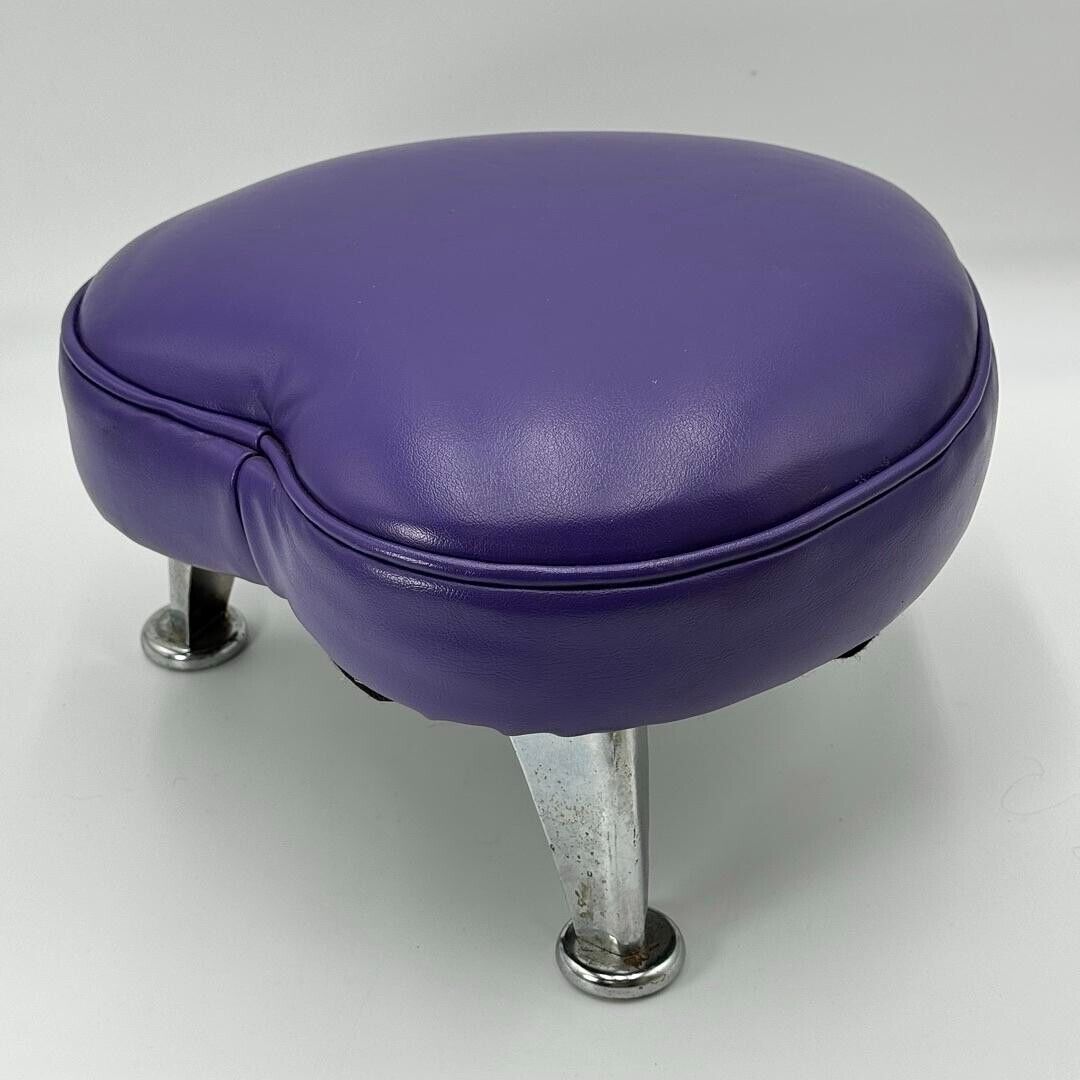 Decorative 9” Foot Stool Purple Heart Shaped Leather Cushion 15”D 3 Chrome Legs