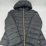 Michael Kors Black Gold Puffer Jacket Packable Down Fill Hood Zip Womens Size M