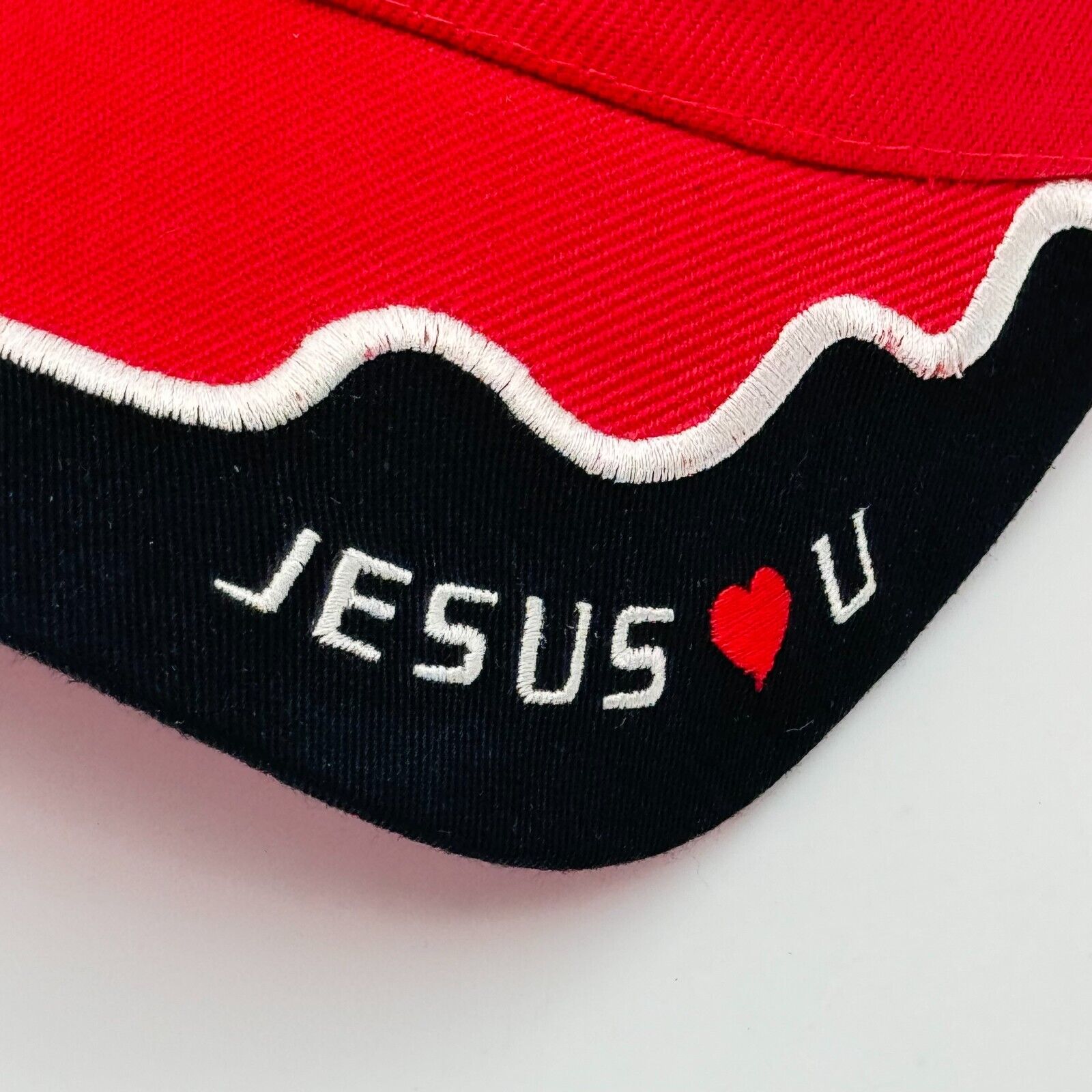 Swanson Baseball Cap Red Black Firefighter FD Jesus Loves You Adjustable Hat NWT