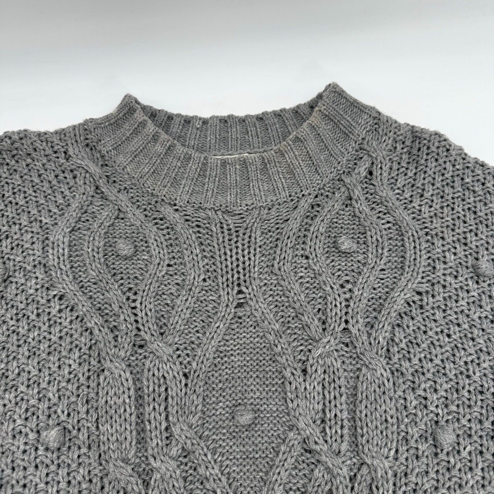 Cotton Emporium Sweater Grey Puffball Knit Woven Crochet Womens Size XS