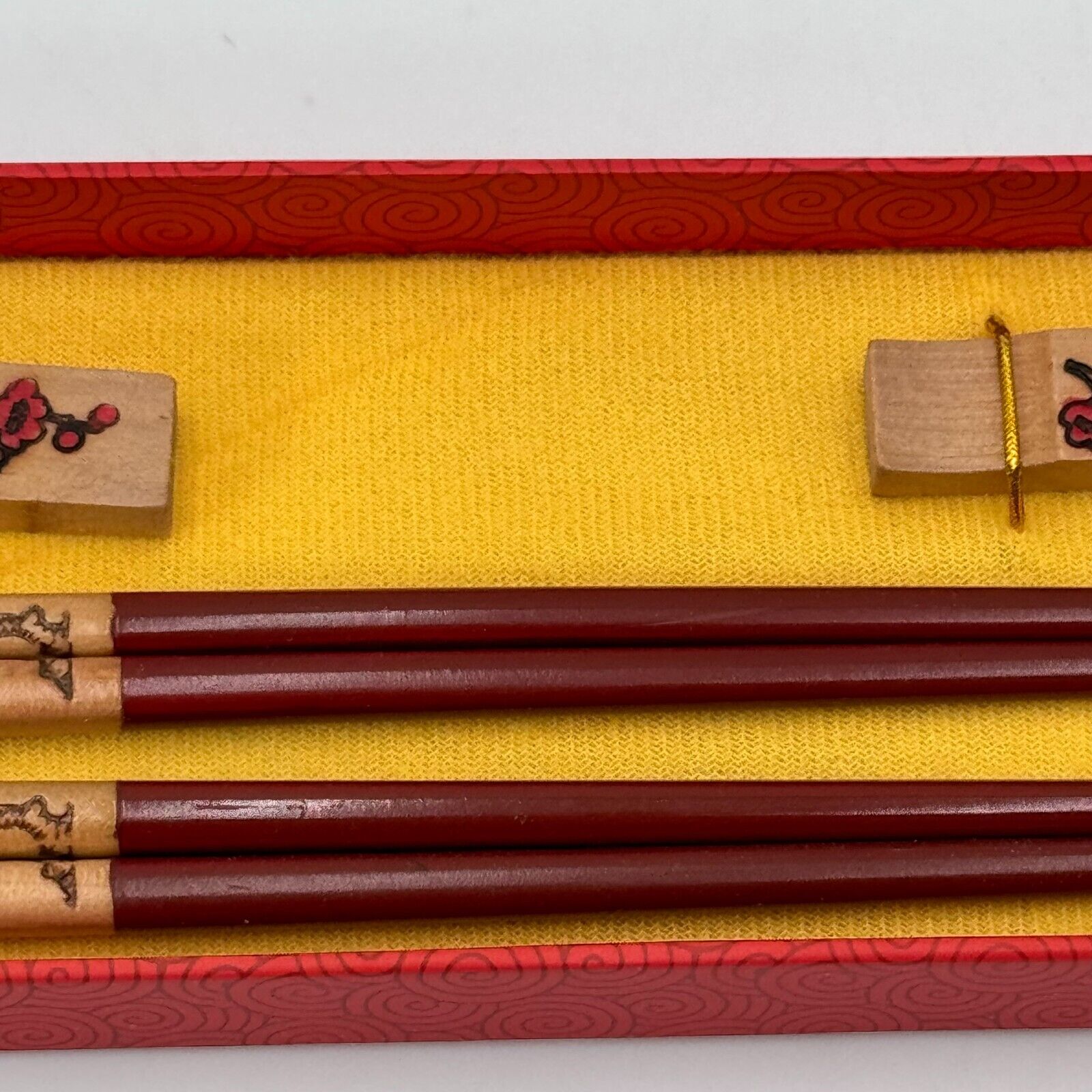 Authentic Chinese Chopsticks & Rests From China Red Floral Decorative Design NIB