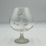 Pfaltzgraff 6in Goblet Wine Champagne Cocktail Glass White Brown Flowers Frosted