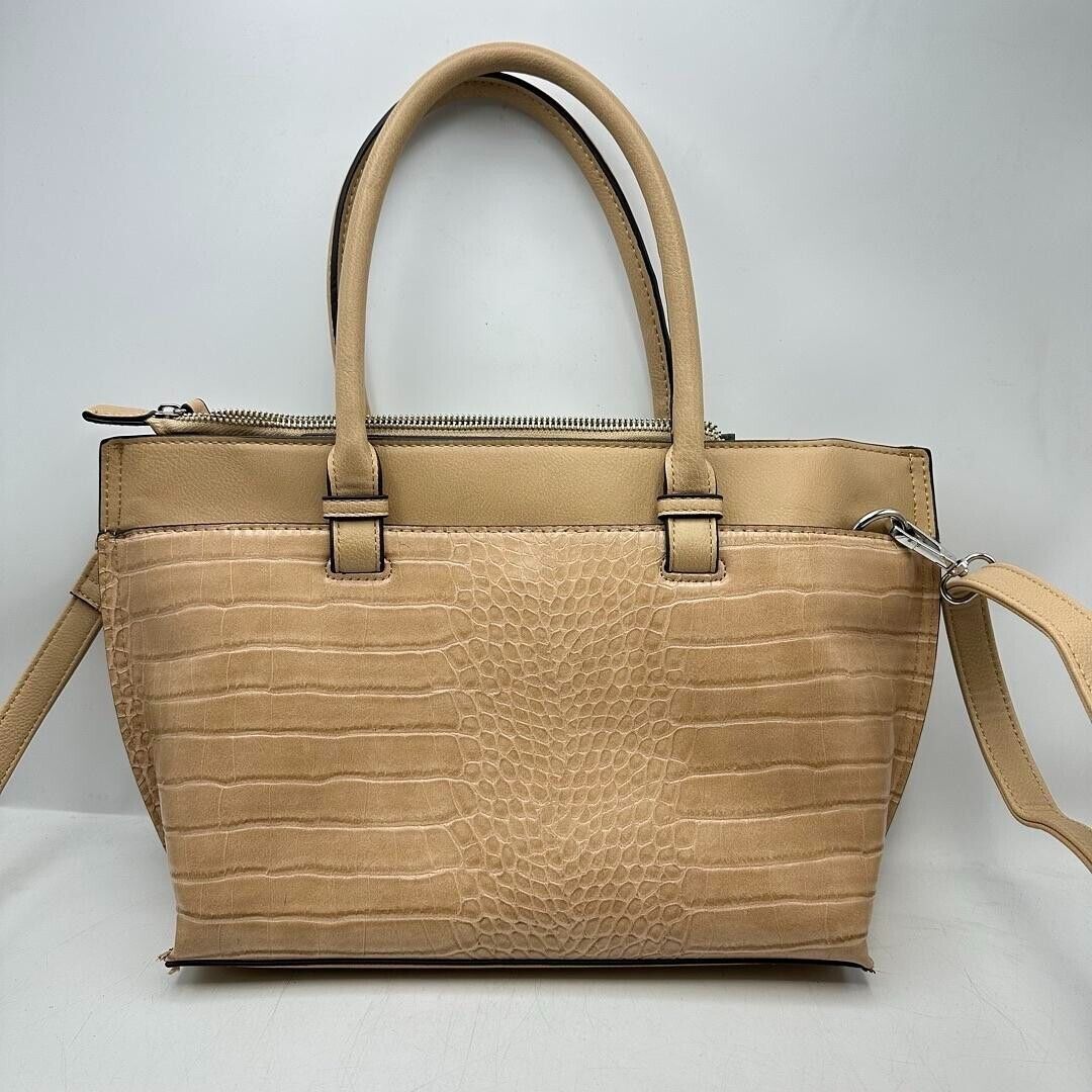 Enzo Angiolini Vintage Glazed Beige Alligator Print Pattern Leather Handbag