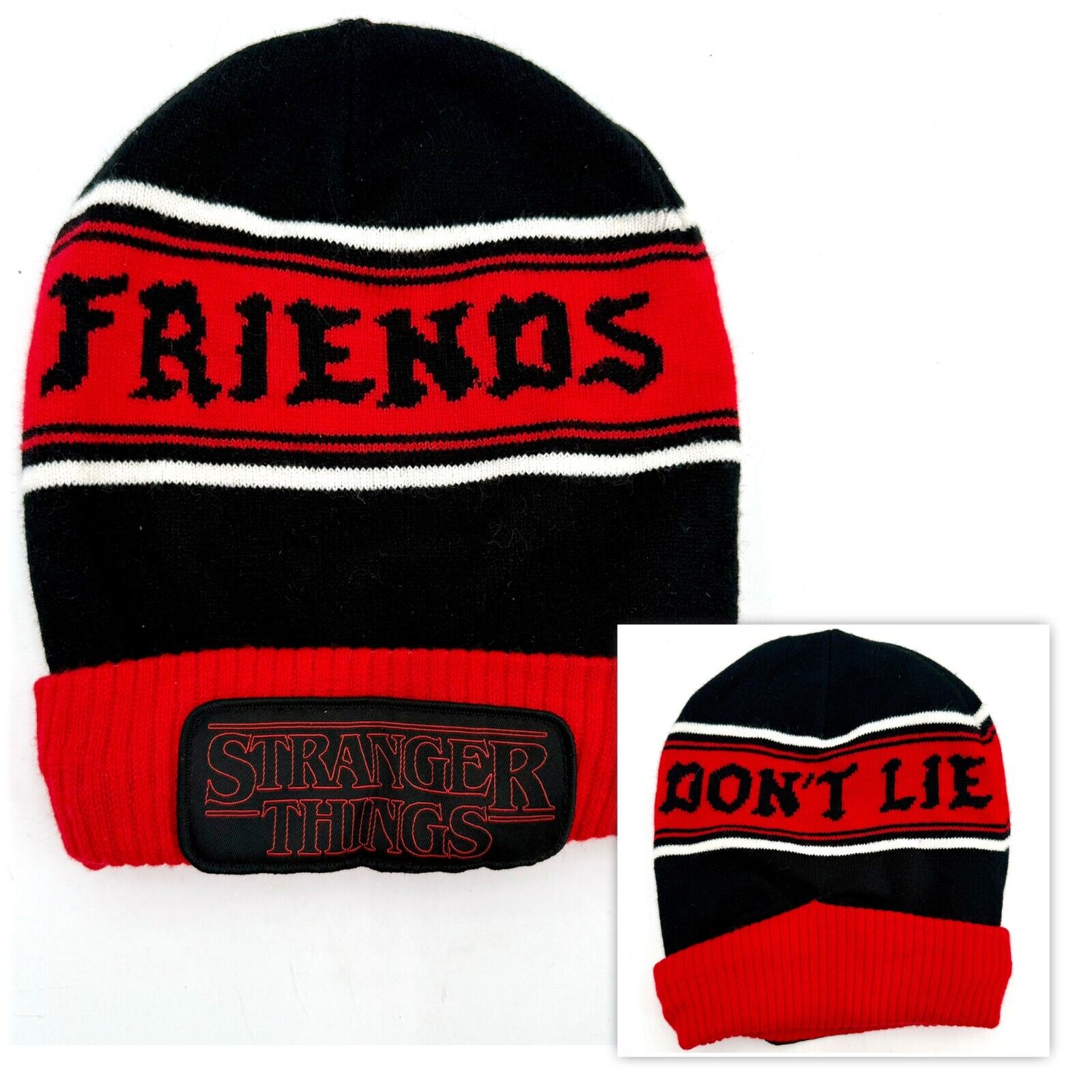 Stranger Things Beanie Hat Winter Cap Black Red Stripe Friends Don’t Lie Netflix