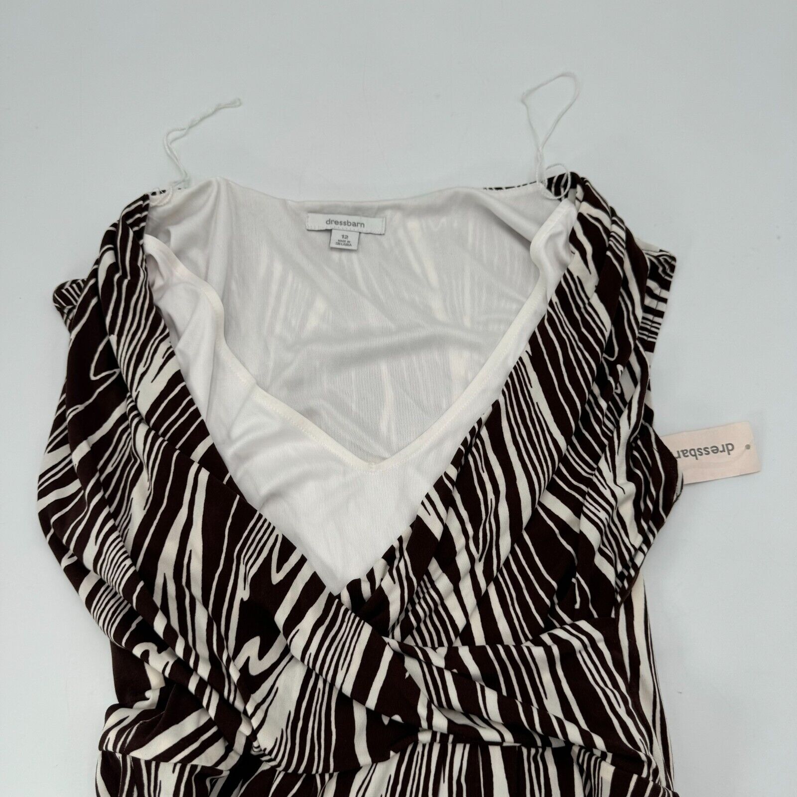 Dress Barn Brown Zebra Print Low Cut Sun Dress Casual Stretch Womens Size 12 NWT