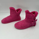 Sunville Pink Faux Fur Soft Slip On Ankle Boots Hard Sole Suede Bow Size 8