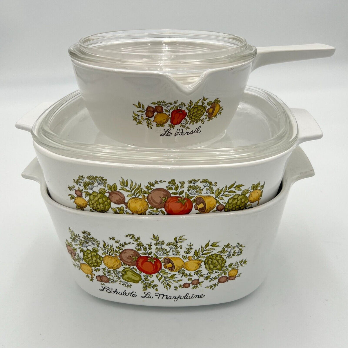 Corning Ware Vintage Spice of Life casserole Set 3 Liter, 1 Liter w/ Lid, 2.5C