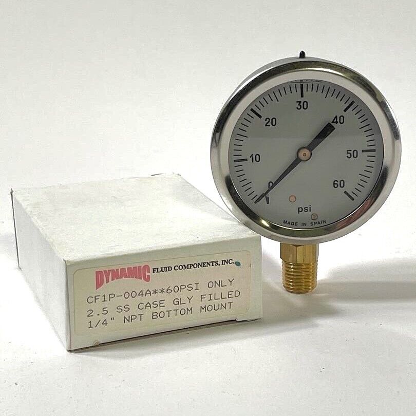 Dynamic Fluid Components Pressure Gauge CF1P-004A 0-60psi 1/4” NPT Bottom Mount