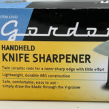 Gordon Knife Sharpener Hand Held V Groove Twin Ceramic Rods ~ With Box