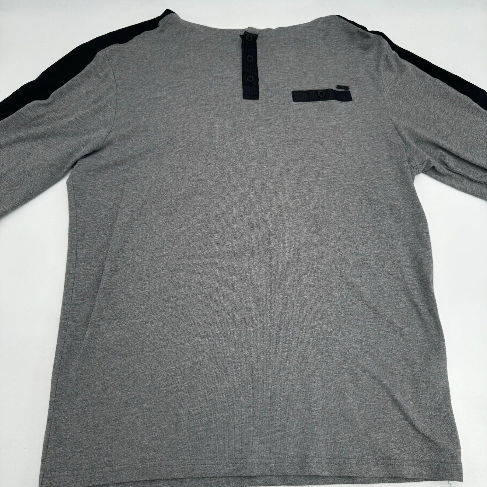 SOBK Mens Cotton Hooded Pullover Long Sleeve Gray Black Shirt Active Gym Size XL