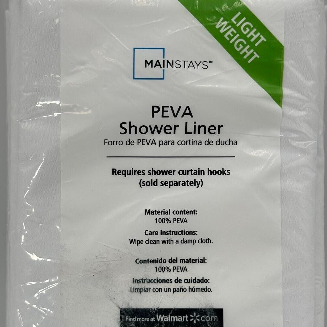 Mainstays PEVA Shower Liner White Light Weight Magnets 70W 71L New In Package