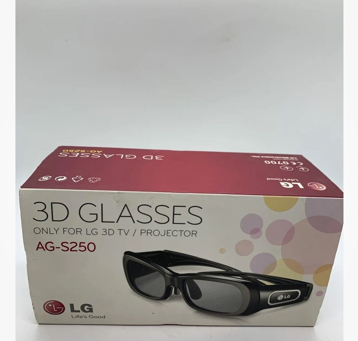 Pair of 2 LG 3D Glasses for TV and Projector AG-S250 New Open Box No Charger
