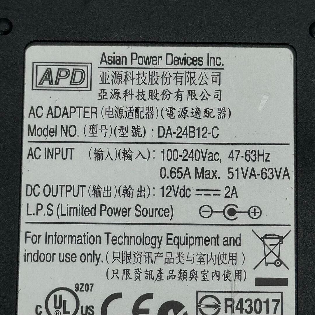 APD Asian Power Devices Inc AC Adapter Model DA-24B12-C 12V DC 2A