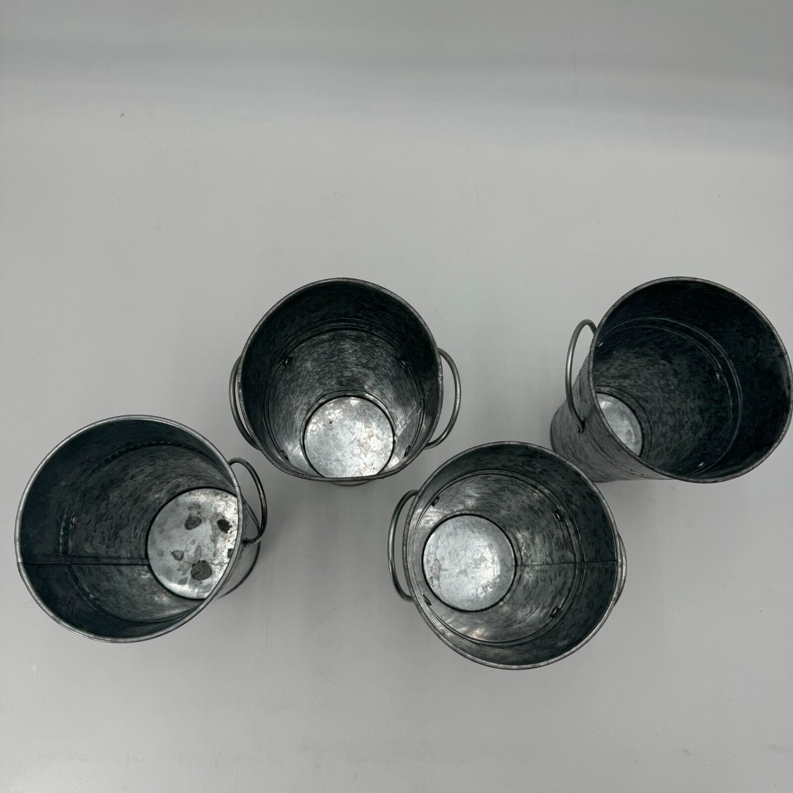 Set of 4 Galvanized Metal FlowerVases with Handles Farm Style Home Decor