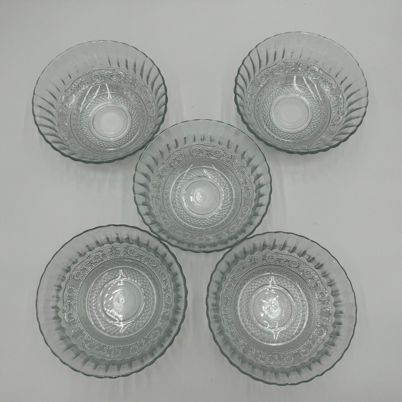 Set of 5 Vintage clear glass Crystal bowl 7 1/2 " Pressed Glass