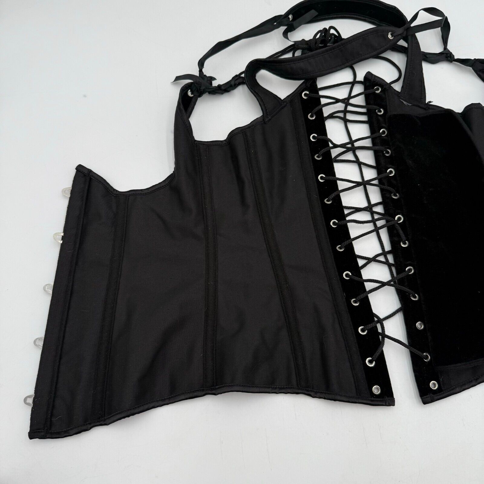 Black Waist Trainer Corset Lace Up Tie Adjustable Arm Straps 6 Hook 16 x 30 inch